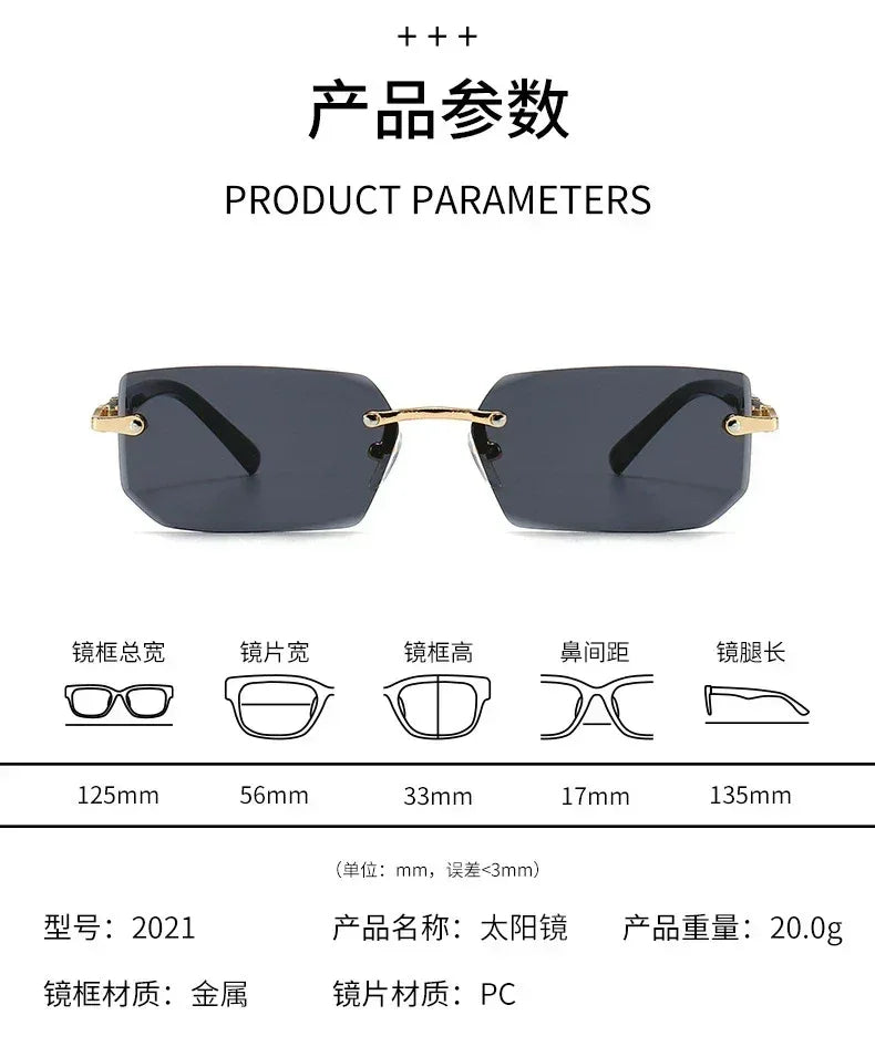 Rimless Sunglasses Rectangle Fashion Popular Women Men Shades Small Square Sun Glasses For Female male Summer Traveling Oculos