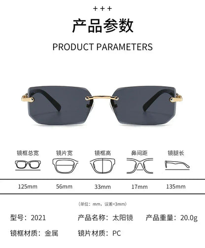 Rimless Sunglasses Rectangle Fashion Popular Women Men Shades Small Square Sun Glasses For Female male Summer Traveling Oculos