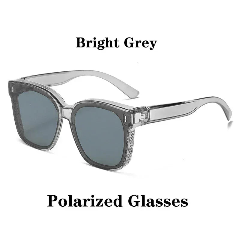 Fashion Square Polarized Sunglasses Cover Over Myopia Prescription Glasses Portable Men Women Vintage Fishing Driving Eyewear ﻿