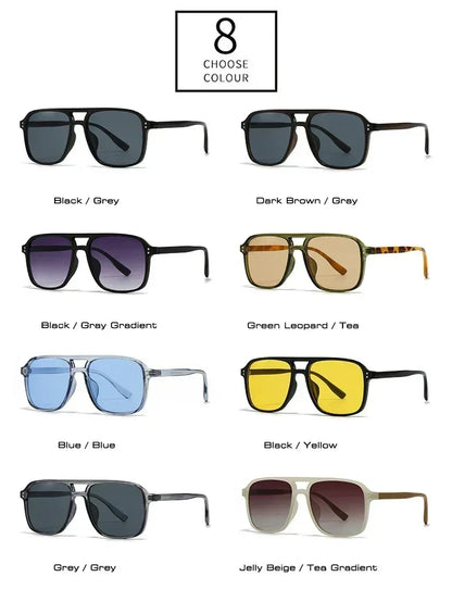 SO&EI Fashion Double Bridges Square Rivets Women Sunglasses Retro Men Gradient Shades UV400 Sun Glasses