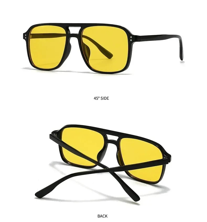 SO&EI Fashion Double Bridges Square Rivets Women Sunglasses Retro Men Gradient Shades UV400 Sun Glasses