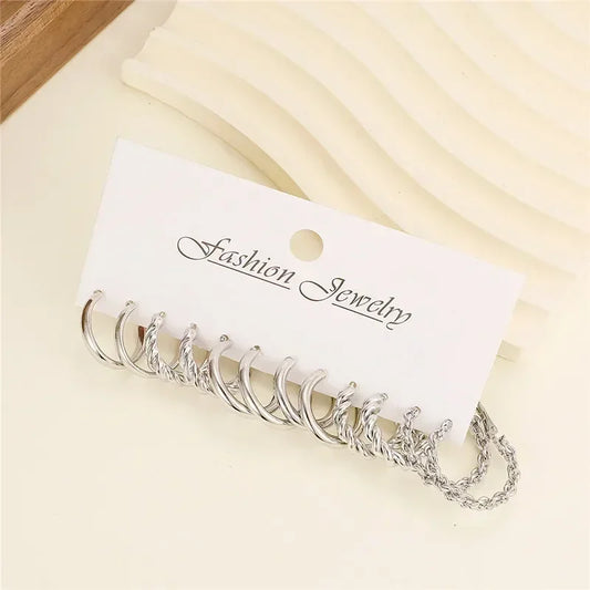 LETAPI Vintage Gold Color Circle Earrings for Women Girls Geometric Twist Dangle Earring Set New Fashion Jewelry Party Gifts