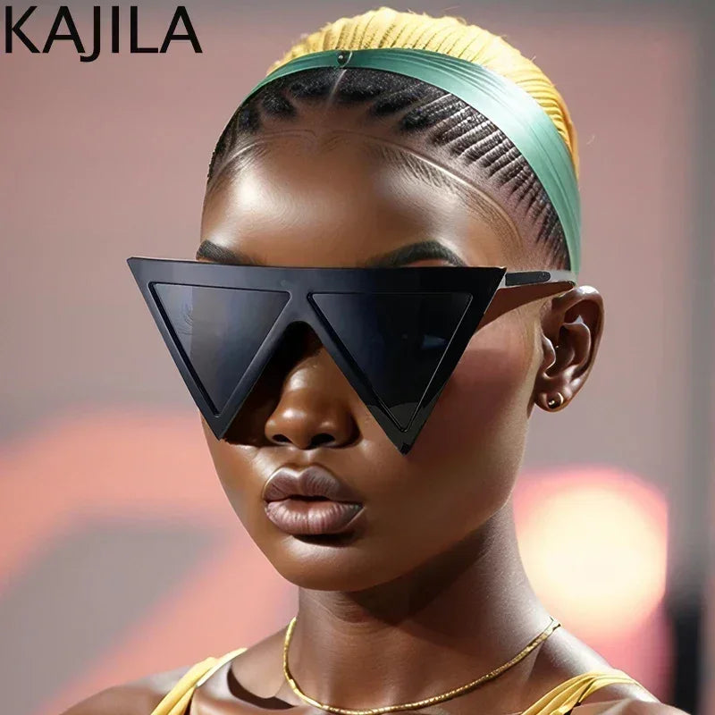 Oversized Triangle Punk Shiled Sunglasses Women Big Frame 2025 Luxury Brand Windproof Eyewear For Ladies UV400 Goggle Shades