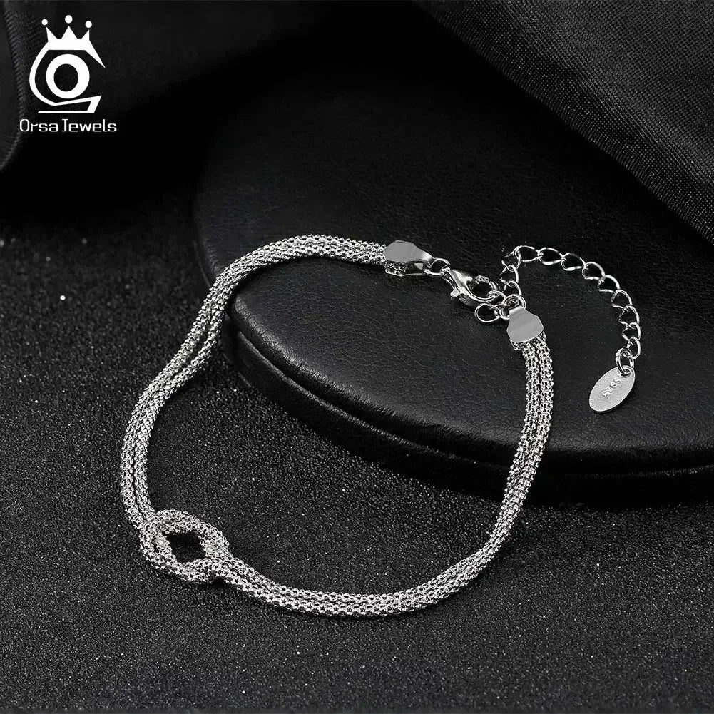 ORSA JEWELS Classic 14K Gold Double Layer Corn Chain Bracelet Fashion 925 Sterling Silver Bracelet for Women Party Jewelry SB196