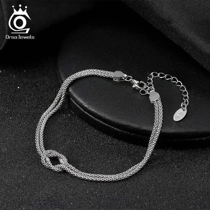 ORSA JEWELS Classic 14K Gold Double Layer Corn Chain Bracelet Fashion 925 Sterling Silver Bracelet for Women Party Jewelry SB196