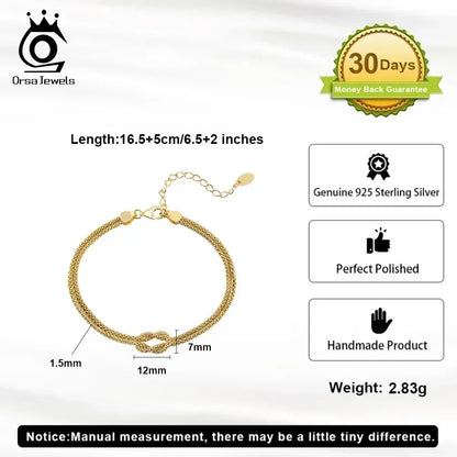 ORSA JEWELS Classic 14K Gold Double Layer Corn Chain Bracelet Fashion 925 Sterling Silver Bracelet for Women Party Jewelry SB196