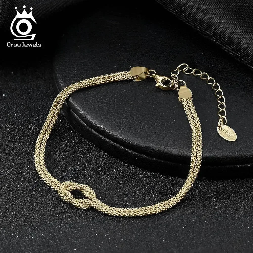 ORSA JEWELS Classic 14K Gold Double Layer Corn Chain Bracelet Fashion 925 Sterling Silver Bracelet for Women Party Jewelry SB196