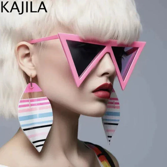Oversized Triangle Punk Shiled Sunglasses Women Big Frame 2025 Luxury Brand Windproof Eyewear For Ladies UV400 Goggle Shades
