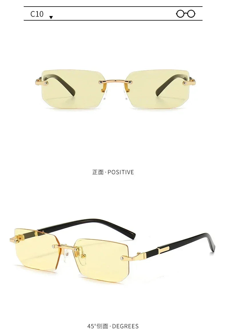 Rimless Sunglasses Rectangle Fashion Popular Women Men Shades Small Square Sun Glasses For Female male Summer Traveling Oculos