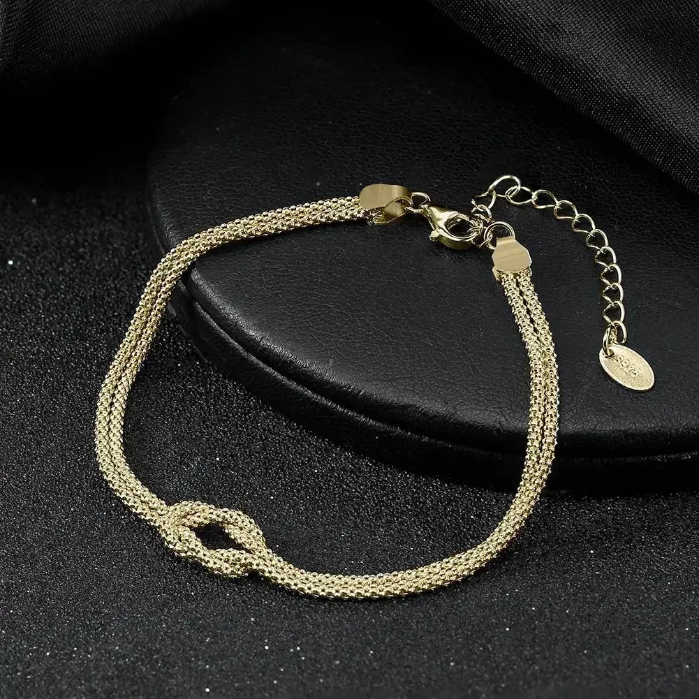 ORSA JEWELS Classic 14K Gold Double Layer Corn Chain Bracelet Fashion 925 Sterling Silver Bracelet for Women Party Jewelry SB196
