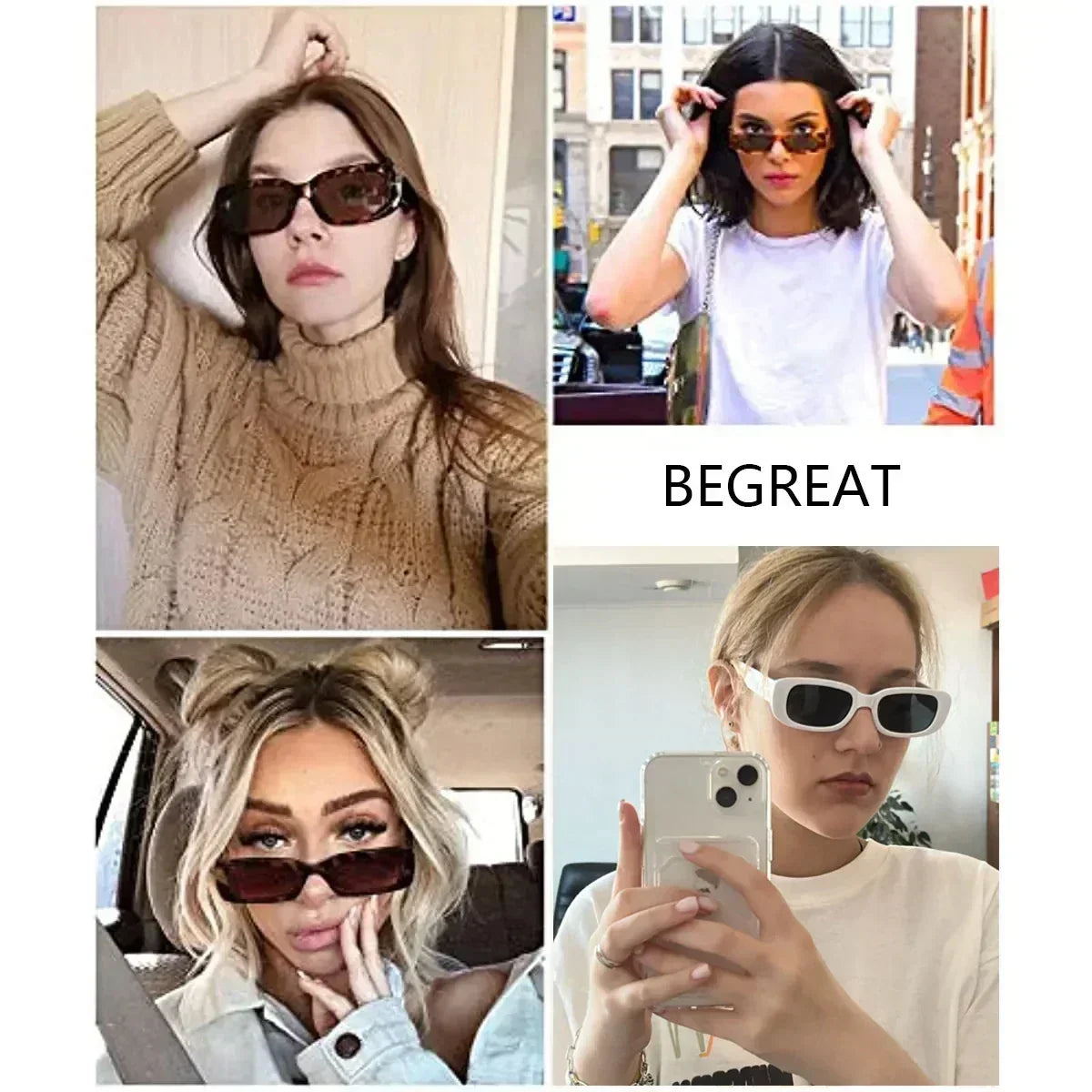 BEGREAT Fashion Retro Small Rectangle Sunglasses Brand Designer Vintage Travel Female Sun Glasses Eyewear Shade UV400 Protection