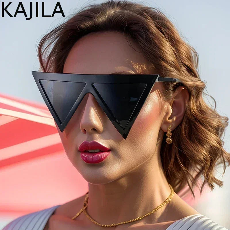 Oversized Triangle Punk Shiled Sunglasses Women Big Frame 2025 Luxury Brand Windproof Eyewear For Ladies UV400 Goggle Shades