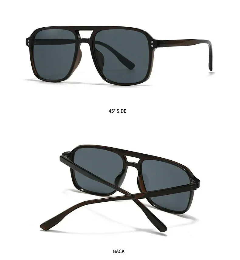 SO&EI Fashion Double Bridges Square Rivets Women Sunglasses Retro Men Gradient Shades UV400 Sun Glasses