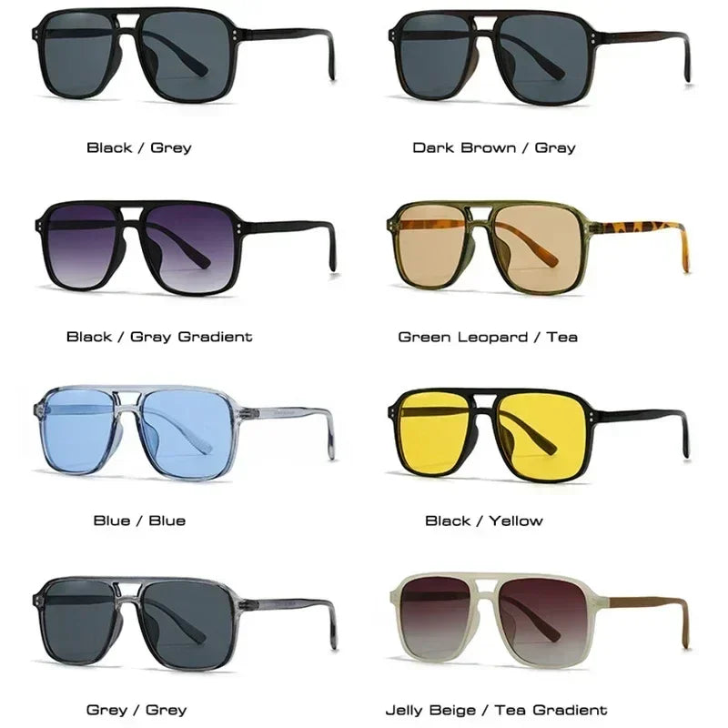 SO&EI Fashion Double Bridges Square Rivets Women Sunglasses Retro Men Gradient Shades UV400 Sun Glasses