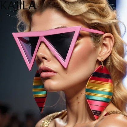 Oversized Triangle Punk Shiled Sunglasses Women Big Frame 2025 Luxury Brand Windproof Eyewear For Ladies UV400 Goggle Shades