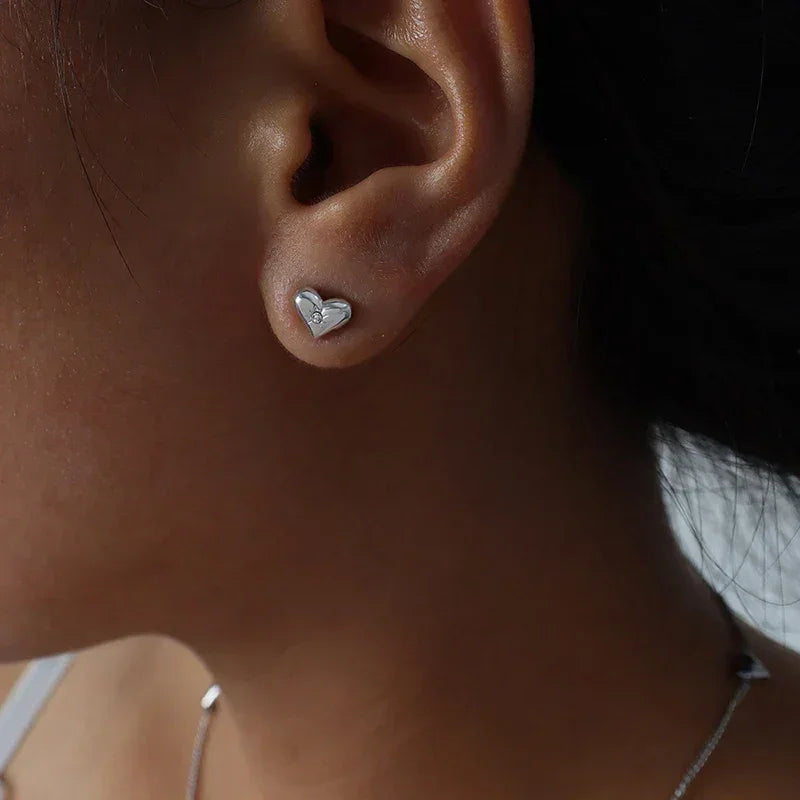 Cute Heart Necklace Earrings Bracelet Jewelry Set Stainless Steel For Women Fashion Shiny Zircon Bridal Accessories Wedding Gift