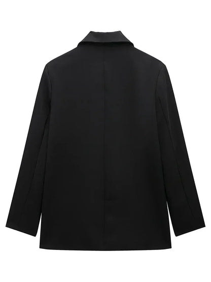 Willshela Women Fashion With Pockets Solid Double Breasted Blazer Vintage Long Sleeves Notched Neck Female Office Lady Outfits
