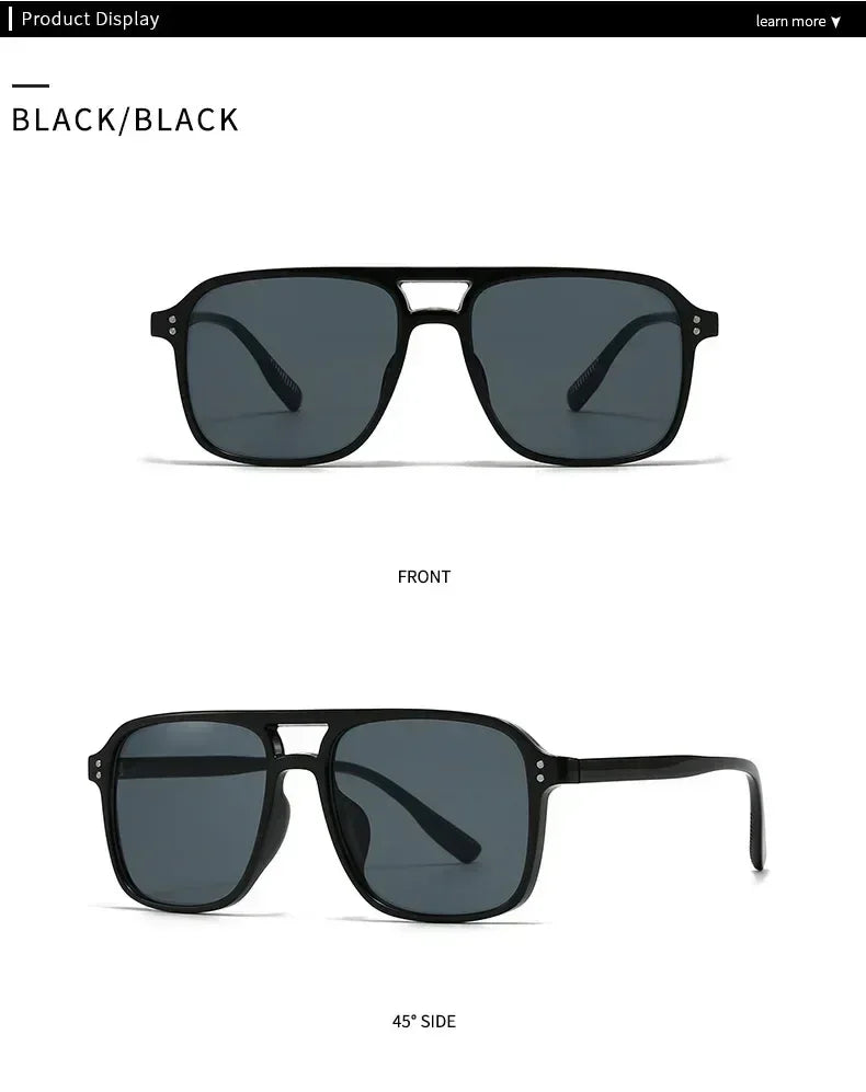 SO&EI Fashion Double Bridges Square Rivets Women Sunglasses Retro Men Gradient Shades UV400 Sun Glasses