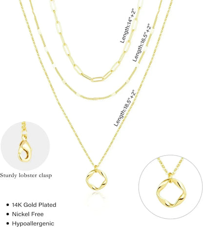 Layered Gold Necklaces for Women Stackable14K Gold Silver Plated Circle Paperclip Chain Pendant Choker Necklace Set For Woman