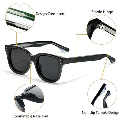 CATERSIDE Retro Square Sunglasses Men Large Frame Design Core Insert Temple Women's Sun Glasses High-Quality Travel Party UV400