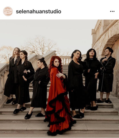 Silky Satin Feather Fringe Hem Long Robe (Victorian Style / Christmas Gift)