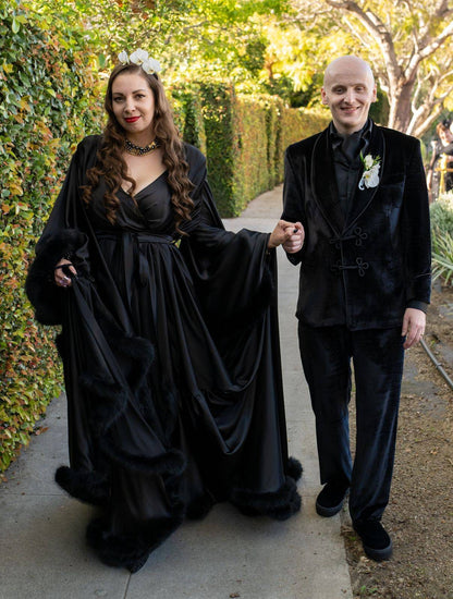 Silky Satin Feather Fringe Hem Long Robe (Victorian Style / Christmas Gift)