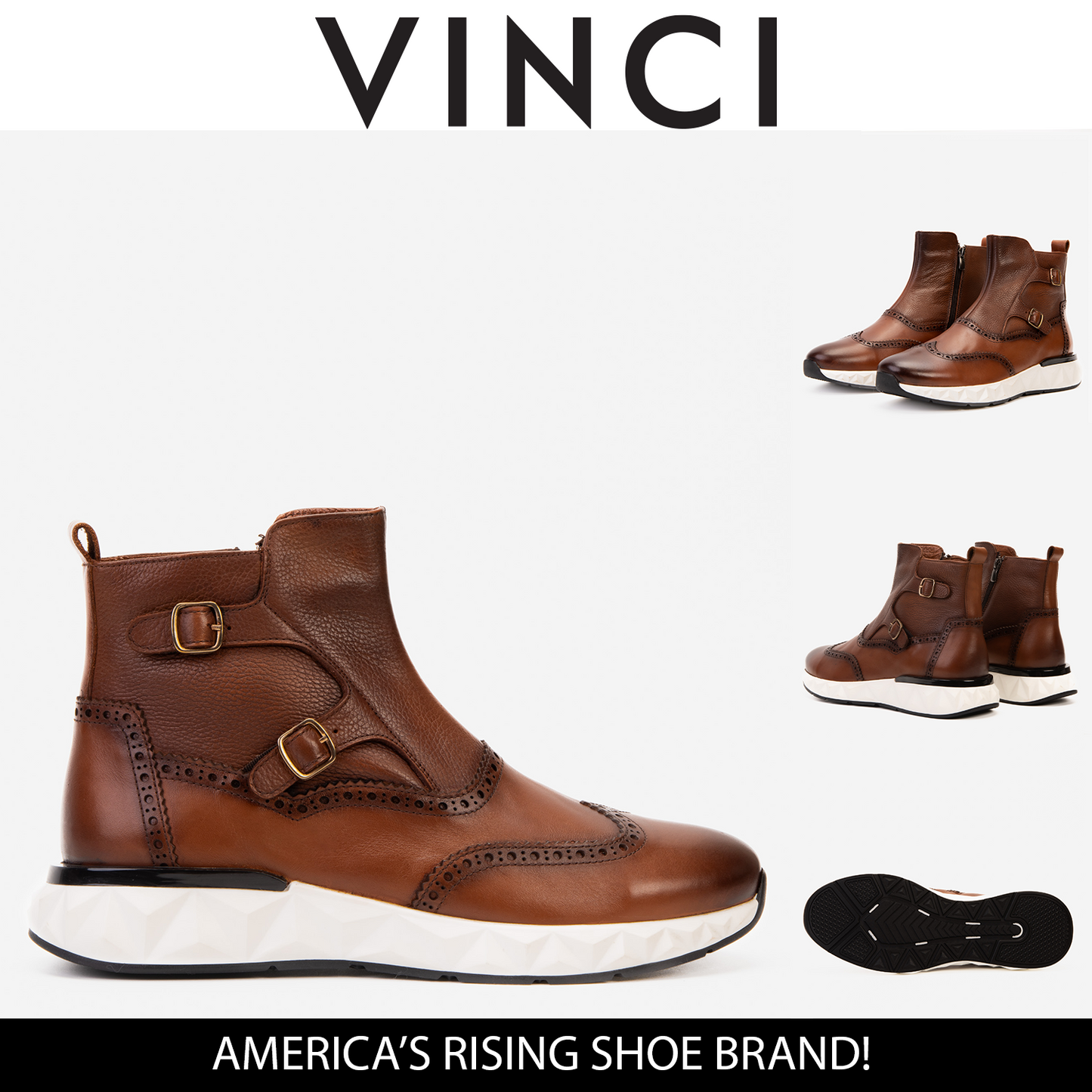 The Stealth Wingtip Buckle Tan Leather Men Boot