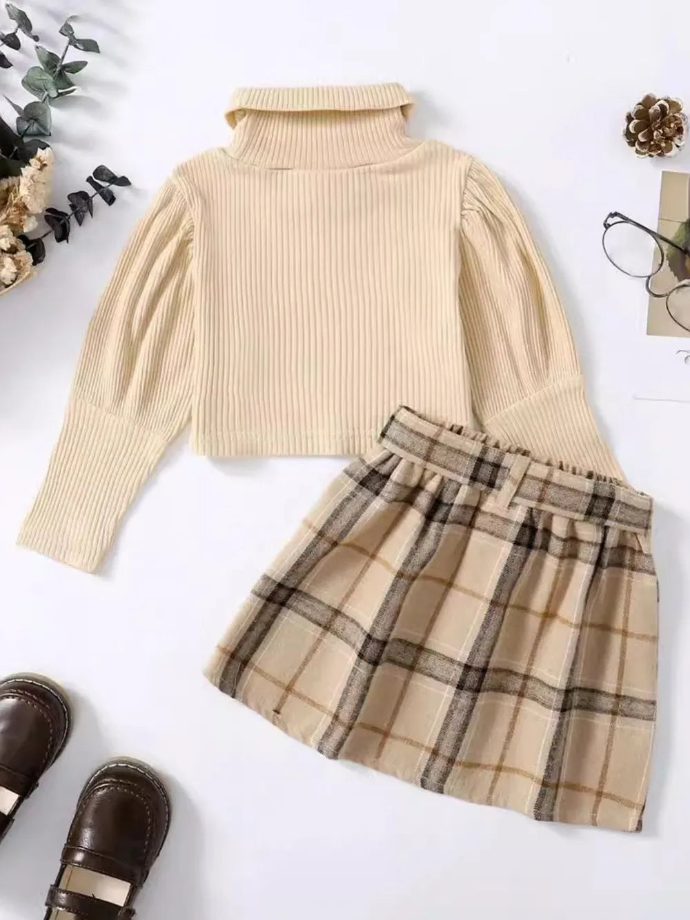 Turtleneck Long Sleeve Top and Skirt Set