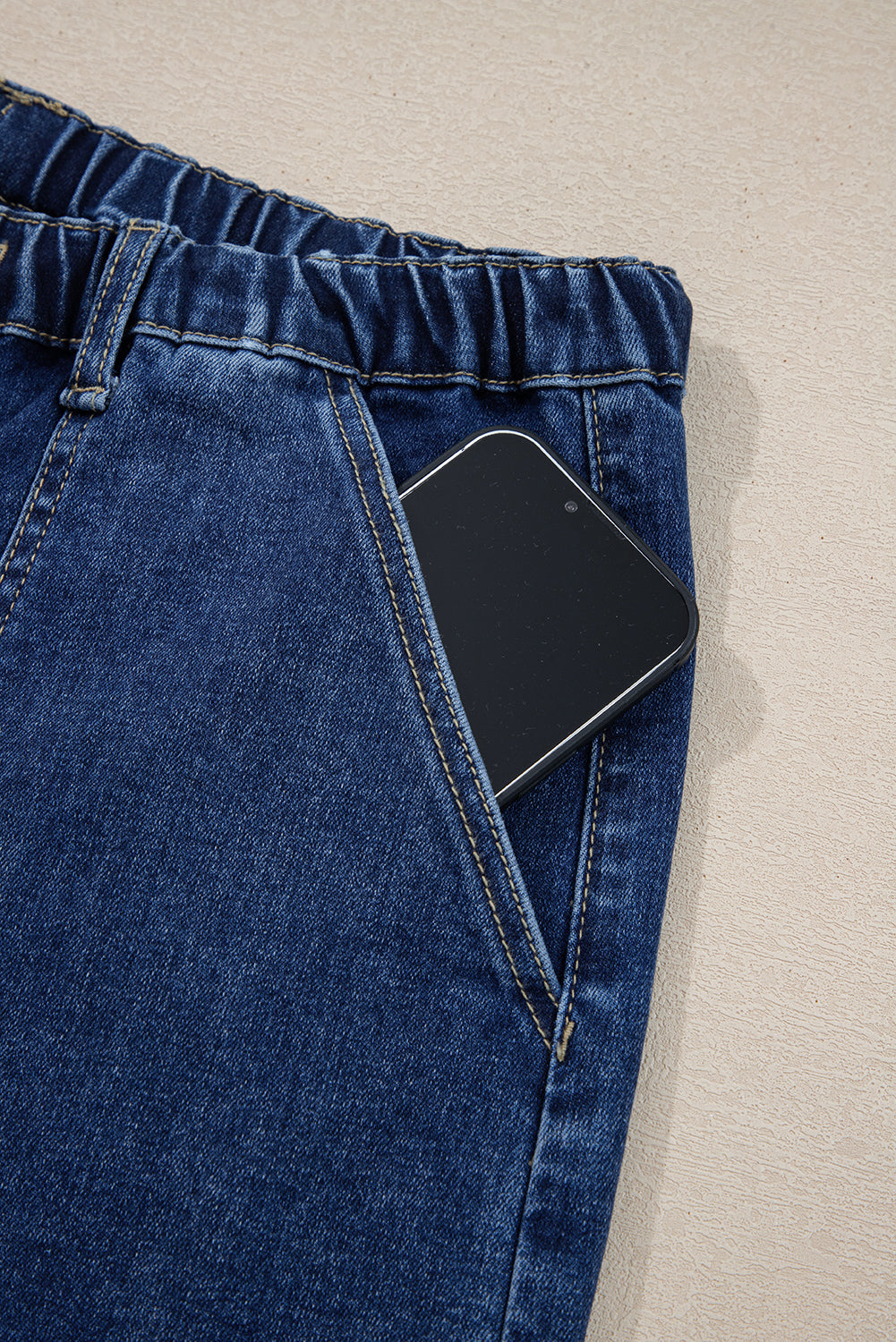 Beau Blue Drawstring Seam Detail Raw Hem Wide Leg Jeans