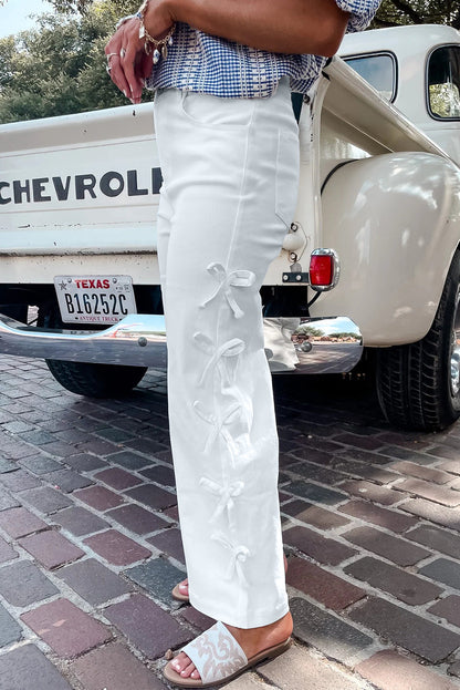 Beau Blue Bow Knot Side Detail Straight Leg Loose Jeans