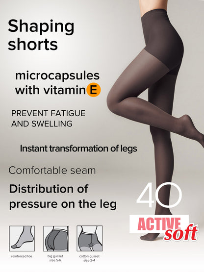 Tights Conte Active Soft 40 Den - Shaping Support with Vitamin E