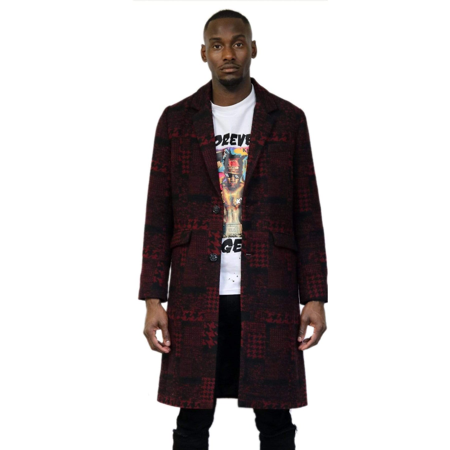 Kearny black and burgundy houndstooth pattern Wool Coat Jacket