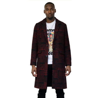Kearny black and burgundy houndstooth pattern Wool Coat Jacket
