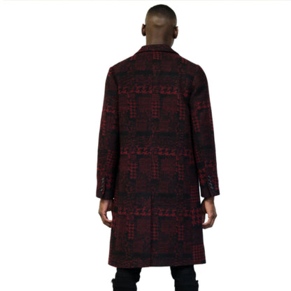 Kearny black and burgundy houndstooth pattern Wool Coat Jacket