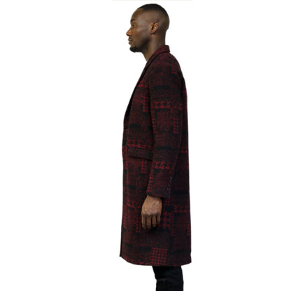 Kearny black and burgundy houndstooth pattern Wool Coat Jacket