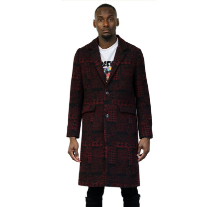 Kearny black and burgundy houndstooth pattern Wool Coat Jacket