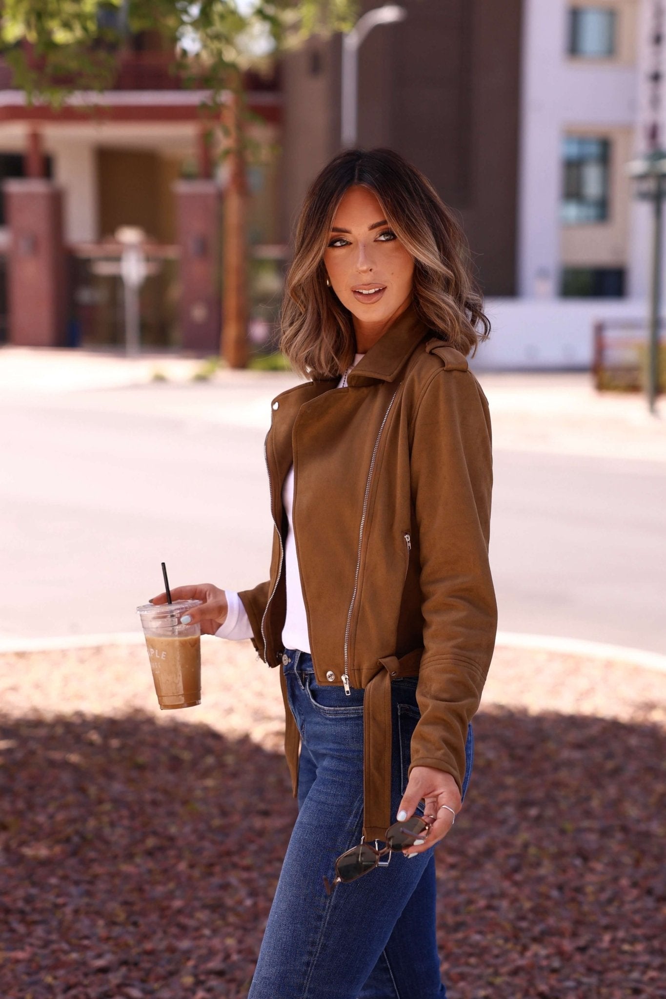 Audrey Taupe Vegan Suede Moto Jacket - FINAL SALE