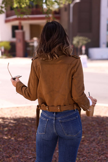 Audrey Taupe Vegan Suede Moto Jacket - FINAL SALE