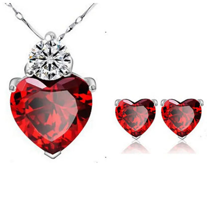 Heart-Shaped Zirconia Earrings and Necklace Set