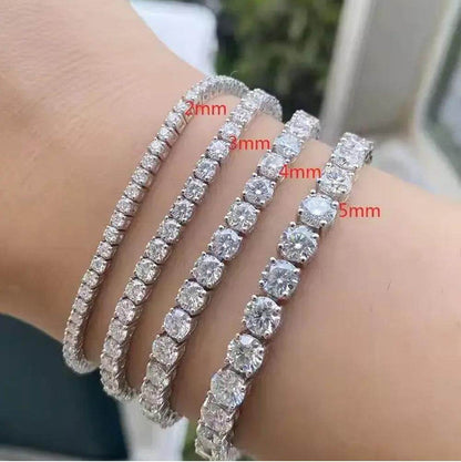 VVS1 Moissanite S925 & 14K Tennis Chain Iced Out Necklace and Bracelet, 6–26 Inch, 2–6.5mm Round Cut D-Grade Certified Moissanite, Sterling Silver White Gold Plated, Hypoallergenic Hip Hop Jewelry