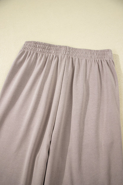 Gray Morn Varsity Striped Detail Crewneck Pullover Elastic Sweatpants 2pcs Outfit