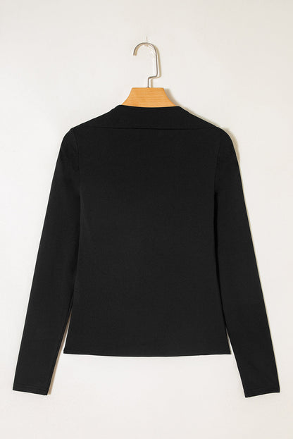 Black Crisscross Boat Neck Long Sleeve Slim Top