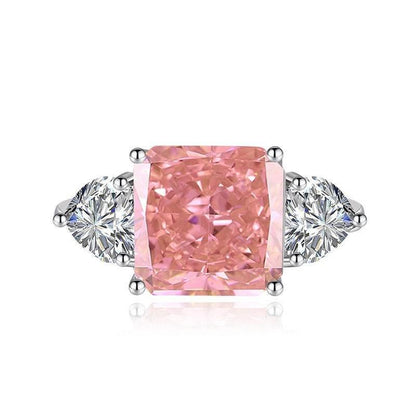 Multicolor Ice Flower Cut Square CZ Adjustable Ring, 10*10mm 8A Main Cubic Zirconia, Two Heart Side CZ, Dainty Luxe