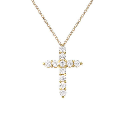 S925 Moissanite Cross Necklace, 3 Color Options, 11 Stones 0.1-0.5ct VVS, Dainty Luxe Clavicle Pendant, Sterling Silver Jewelry