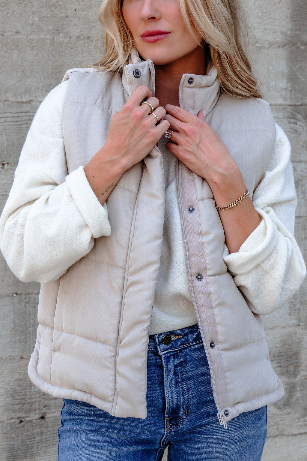 Beige Button Up Puffer Vest - FINAL SALE