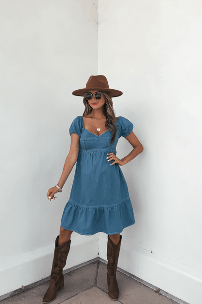 Blue Denim Tiered Mini Dress - FINAL SALE