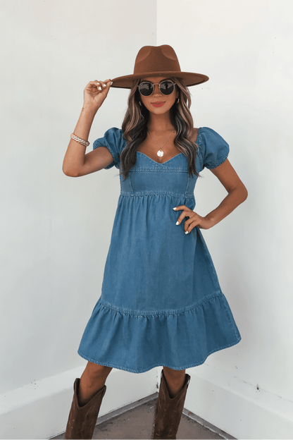 Blue Denim Tiered Mini Dress - FINAL SALE