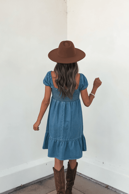 Blue Denim Tiered Mini Dress - FINAL SALE