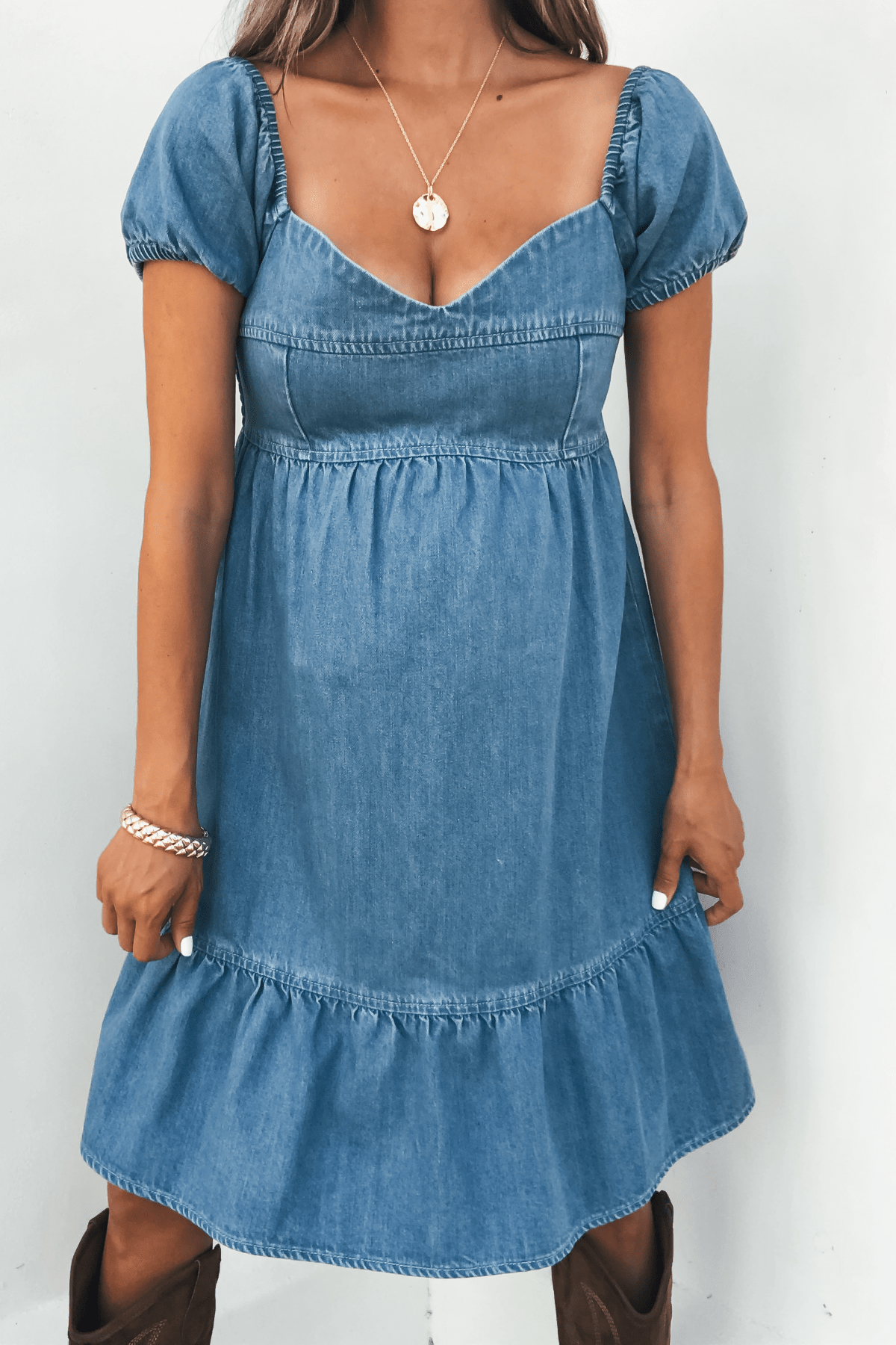 Blue Denim Tiered Mini Dress - FINAL SALE