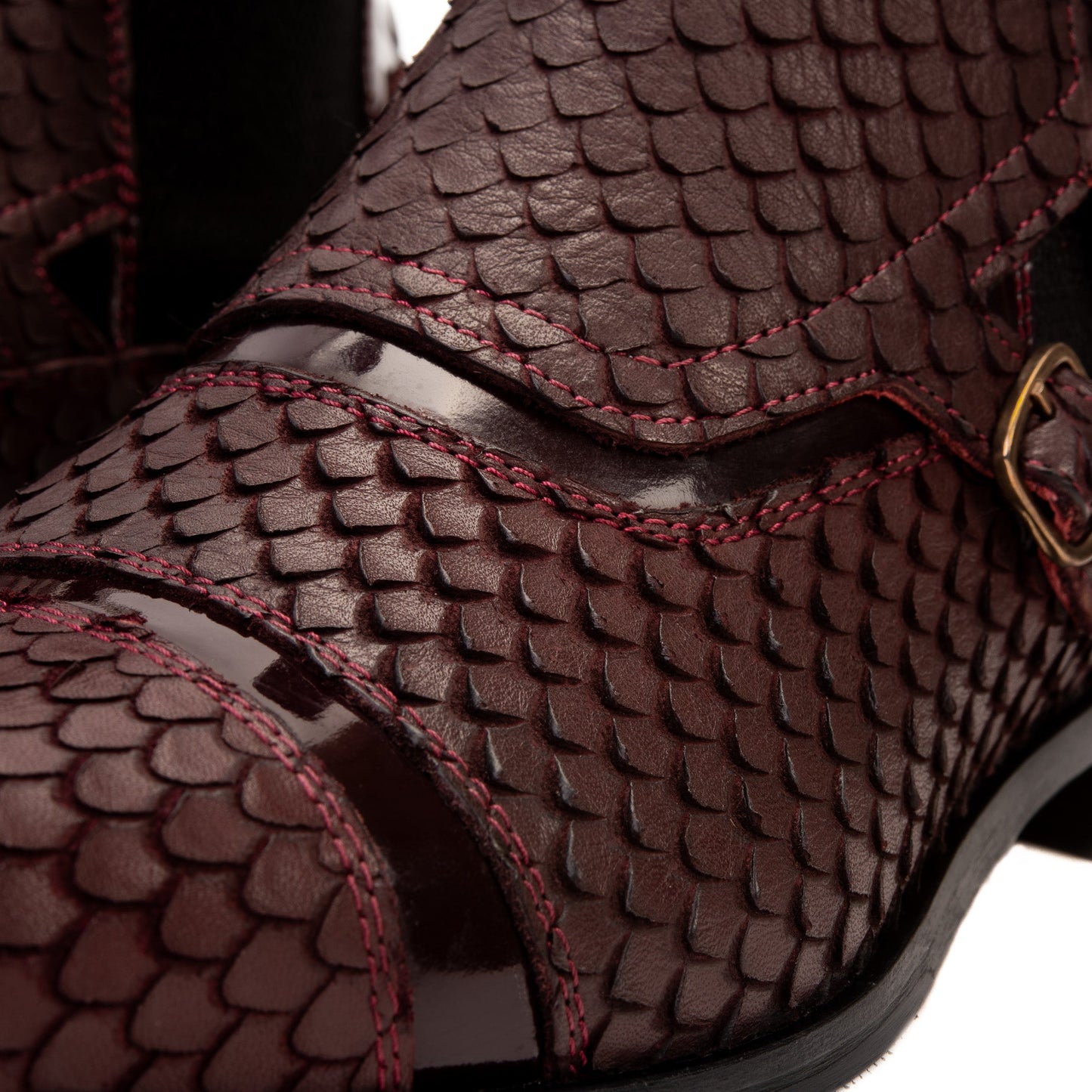 The Orion Burgundy Snakeskin Pattern Leather Double Monk Strap Men Boot